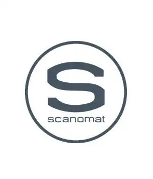 A circular logo with a stylized ’S’ and the word ’scanomat’ below it.