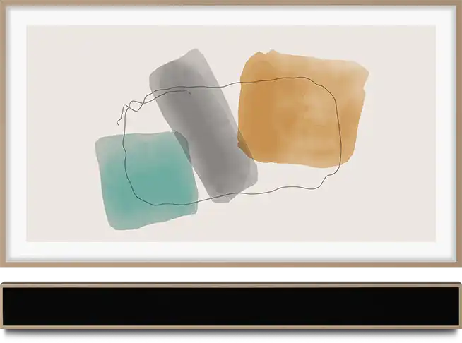 Framed abstract art display.