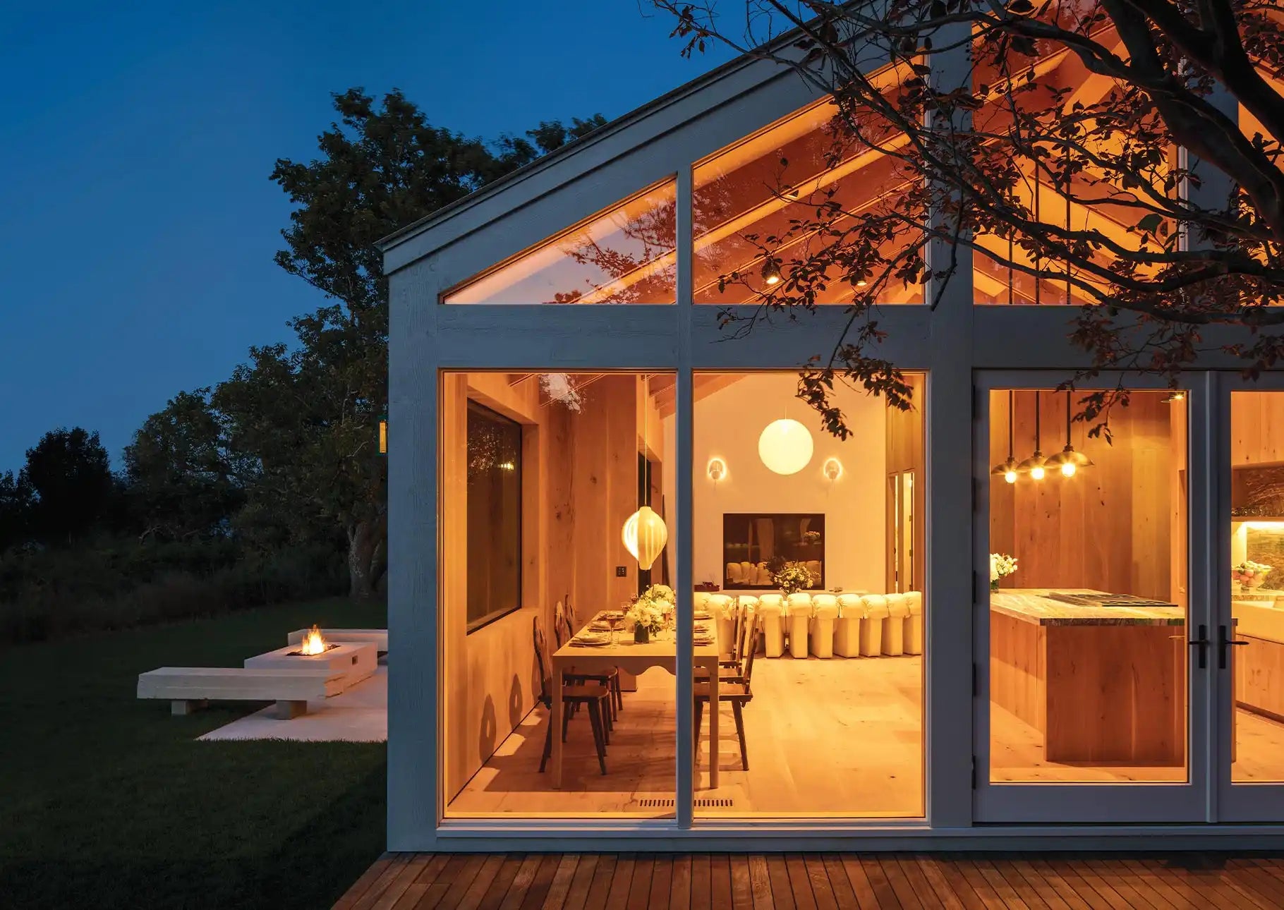 Modern glass-walled house.
