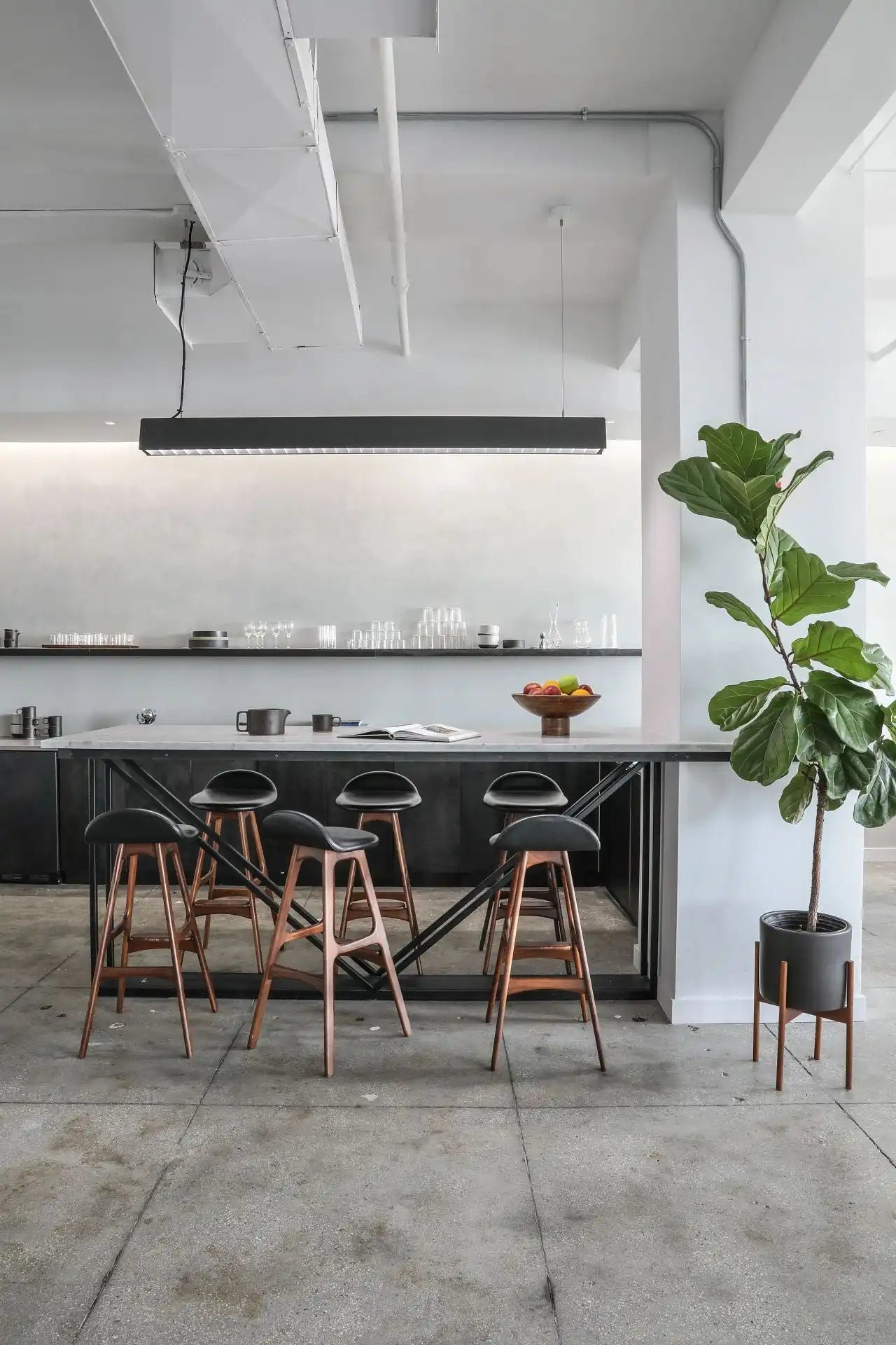 Modern kitchen bar with stools.