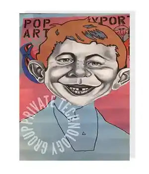 Pop Art poster with a stylized image of Alfred E. Neuman.