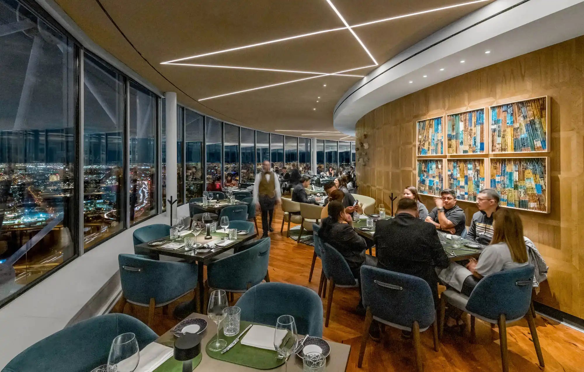 Upscale restaurant interior.
