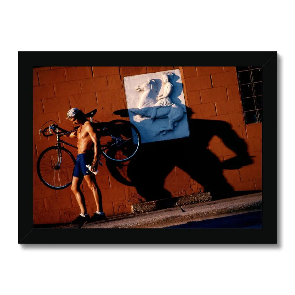 Biker by David Mecey Framed Print - A4 Landscape / Black