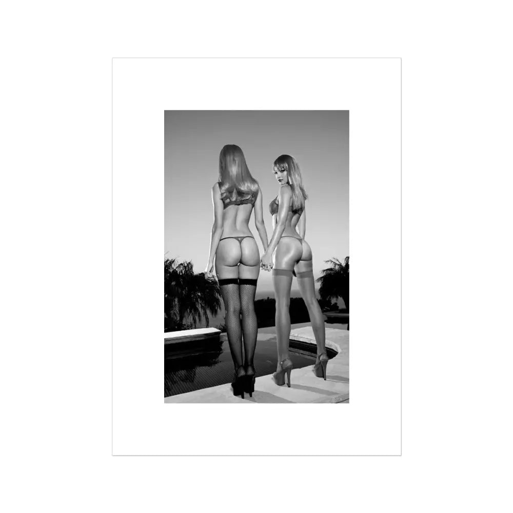 Cora And Angie Poolside B&W by David Mecey Rolled Canvas