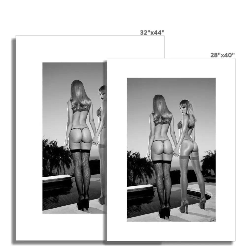 Cora And Angie Poolside B&W by David Mecey Rolled Canvas