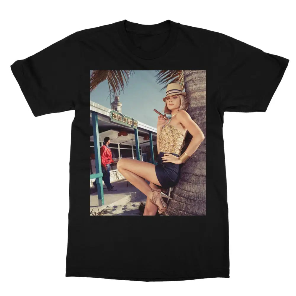 Cora with Cigar Softstyle T-Shirt - 2XL / Black - Apparel