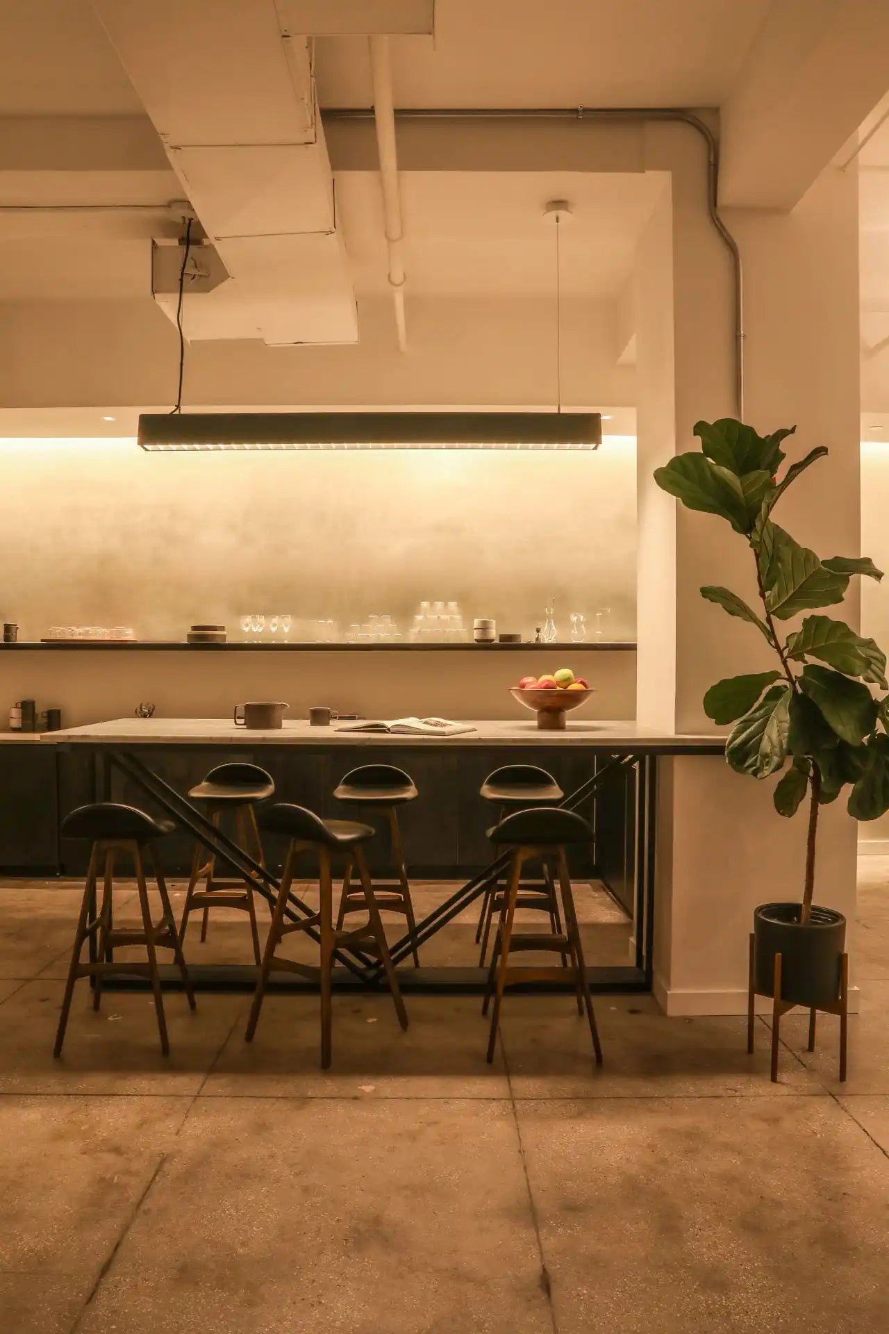 Modern kitchen bar with stools.