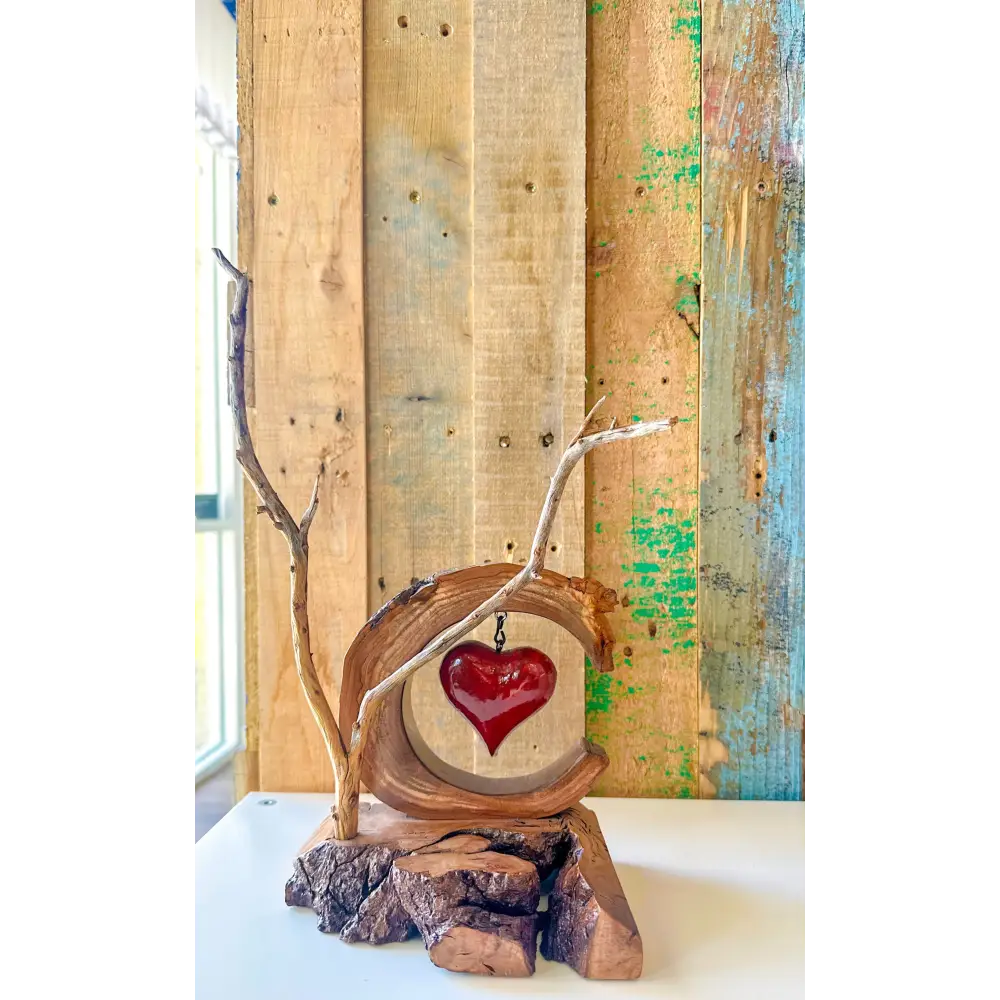 Sculpture with Hanging Red Heart - Original Artwork