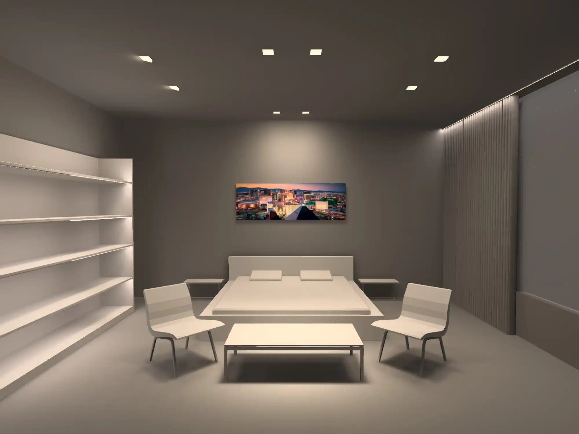 White modern minimalist dining set with bench and chairs, likely made of plastic or metal.